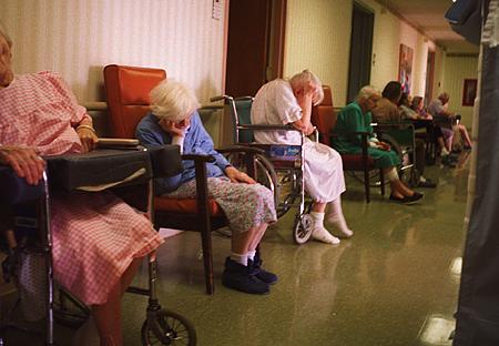 Pictured above is a group of elderly folks seemingly drowsy and exhausted at a retirement home.