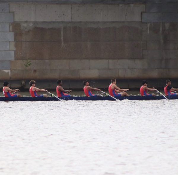 Rowing crew on the water via the DeMatha Crew Instagram page