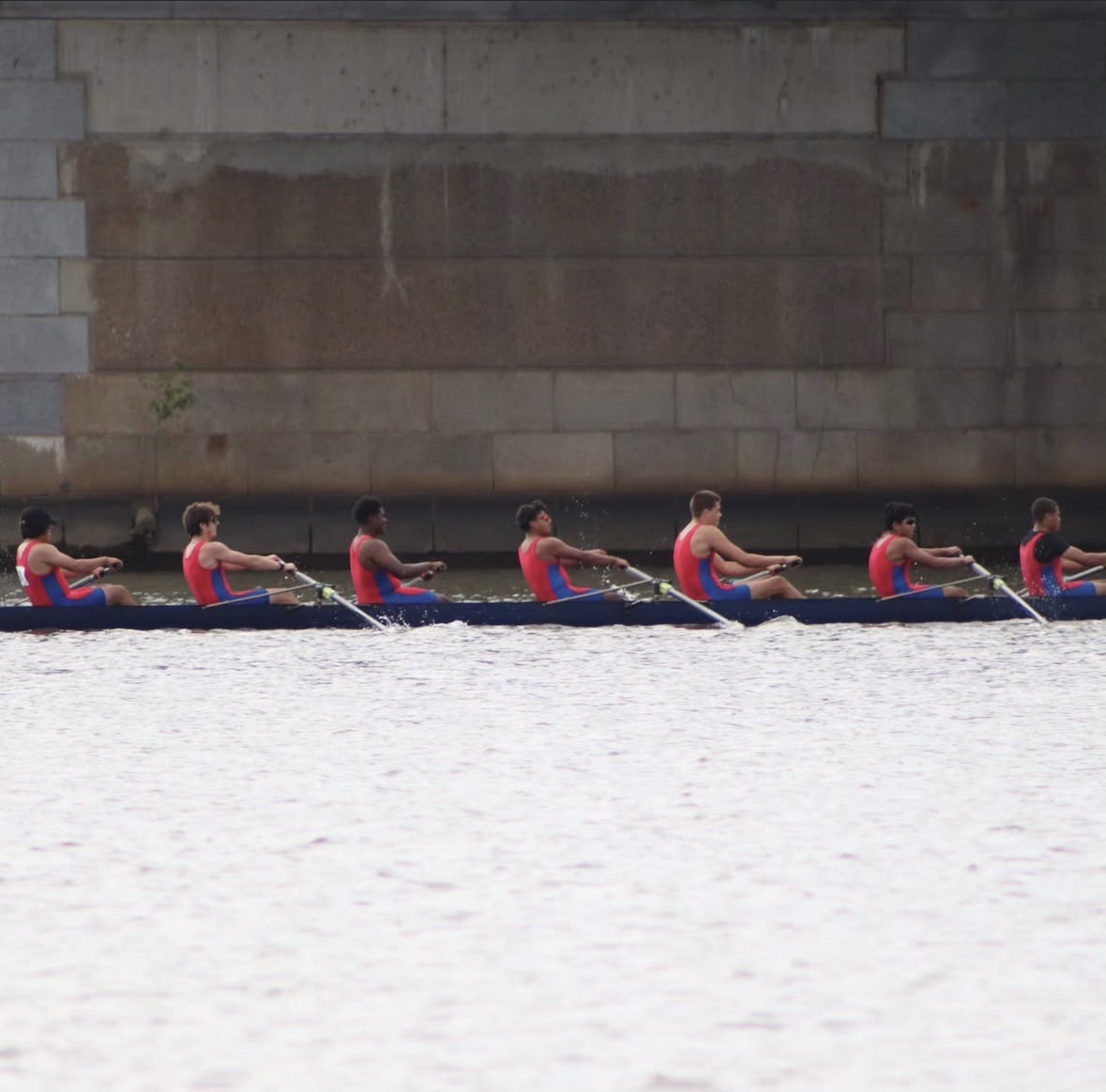Rowing crew on the water via the DeMatha Crew Instagram page